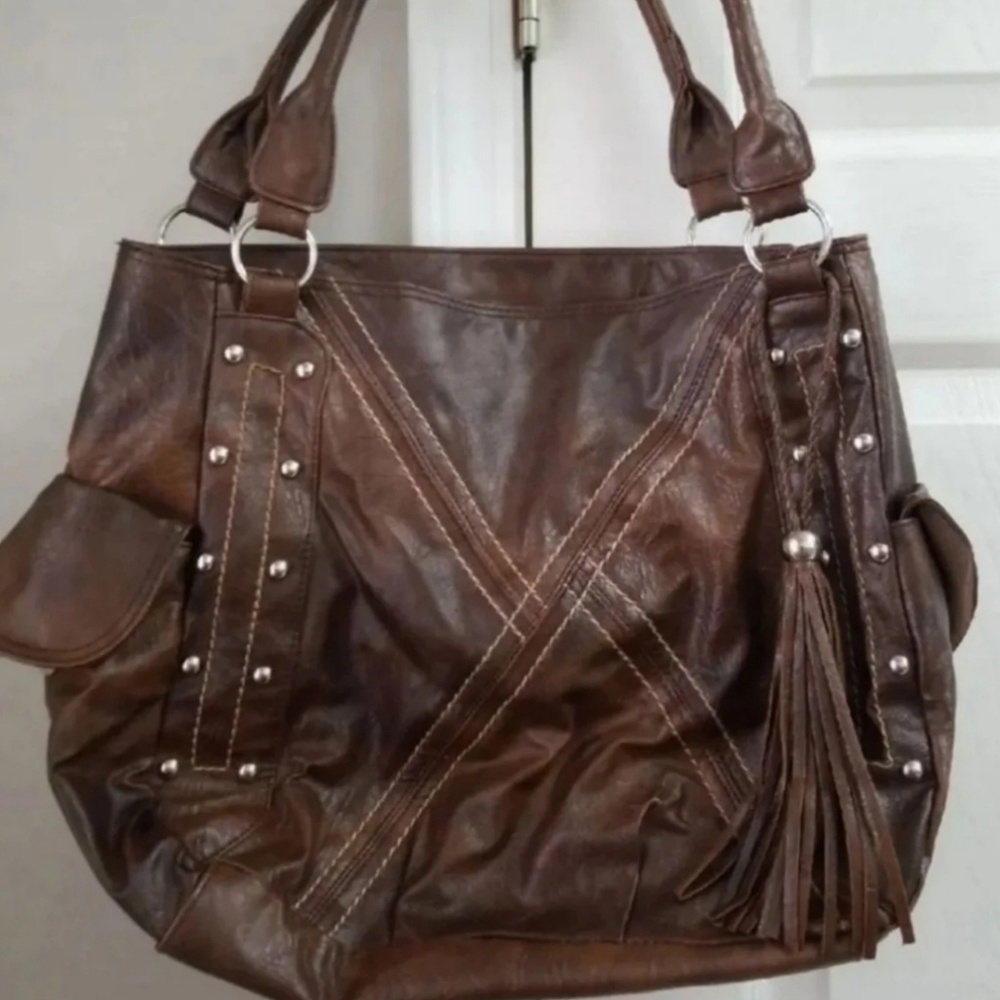 Med leather brown shoulder purse bag